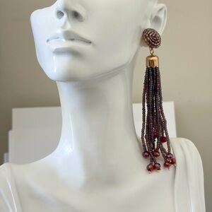 Beaded Tassel Drop Earrings - Burgundy Multi